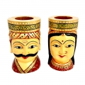 Wooden Painted Figurine Pen Holder (Pair)