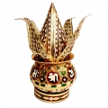 Golden Minakari Pooja Kalash – Coconut with 4 Leaves