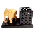 Engraved Pen Holder with Elephant Statue