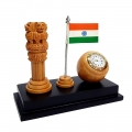 Wooden Ashoka pillar, Clock & Flag