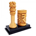 15cm Wooden Ashok Stambh with Pen Holder
