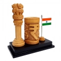 Pen Stand with 15cm Ashoka pillar & National Flag