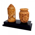 Wooden Carved Pen Holder with Buddha Statue