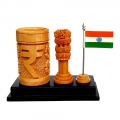 Carving Ashoka pillar with Pen holder & Flag