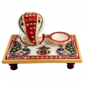 Marble Painted Chowki Ganesh with Diya