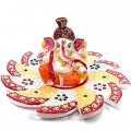Marbel Painted Pagdi Ganesh on Lotus Plate