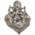 White Metal Pipal Ganesh with Diya 