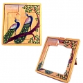 Wooden Peacock Painting Mirror