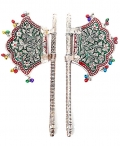 White Metal Hand Fan ( Pair ) Decorative 