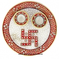 Marble Painted Pooja Thali with 2 Diya