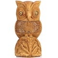 Wooden Carved & Undercut pattern Owl Statue