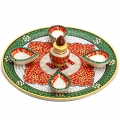 Marble Pooja Thali with Four Diya