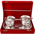 Silver plated set of 2 bowls, Spoon and a Tray