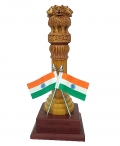 Wooden Ashok Stambh with 2 Flag