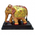 Wooden Embossed Painted Elephant on Base