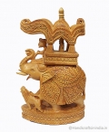 Wooden Carved Trunk up Ambabari Elephant - 23cm Height