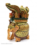 Wooden Painted Ambabari Elephant Statue