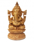 Wood Carving Lotus Ganesh Statue 