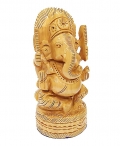 Wooden Carved Round Ganesh 6 inch