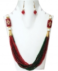 Red & Green Moti Mala Necklace Set