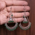 Jhumki Earrings with Green Beads 
