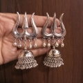 Silver Plated Oxidised Trident Earring 
