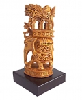 Wooden Floral Carved Ambabari Statue on Base 