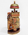 Wooden Elephant with Umbrella Design