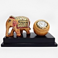 Wooden Clock with Elephant Statue 