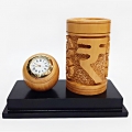 Wooden Carved Pen Holder & Clock