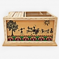 Wooden Desk Organizer with Warli Painting