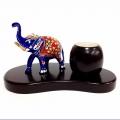Wooden T-Light Holder with Meenakari Elephant