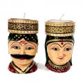 Wooden Figurine Tea Light Pair