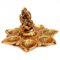 Metal Seven Diya Ganesha (Golden)