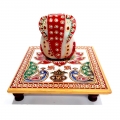 Marble Chowki Ganesh Painted – 15cm x 15cm