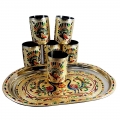 Tray set with 6 meenakari glasses 