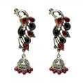 Peacock Earrings with Red & Black Stones 