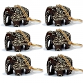 Wooden Embossed Elephant Keychain - Pack of 6