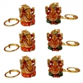 Wooden Painted Ganesh Keychain - Pack of 6pc