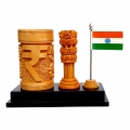 Carving Ashoka pillar with Pen holder & Flag