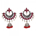 Jhumka Earring with Red Stone