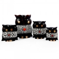 Wooden Carved and Decorated Owl (set of 4pc)
