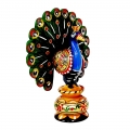 Wooden Painted Dancing Peacock - 13cm Height