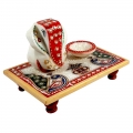 Marble Painted Chowki Ganesh with Diya