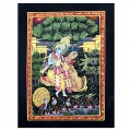 Radha Krishna Jhula with Peacock - Fine Painting ( 22cm x 18cm ) 
